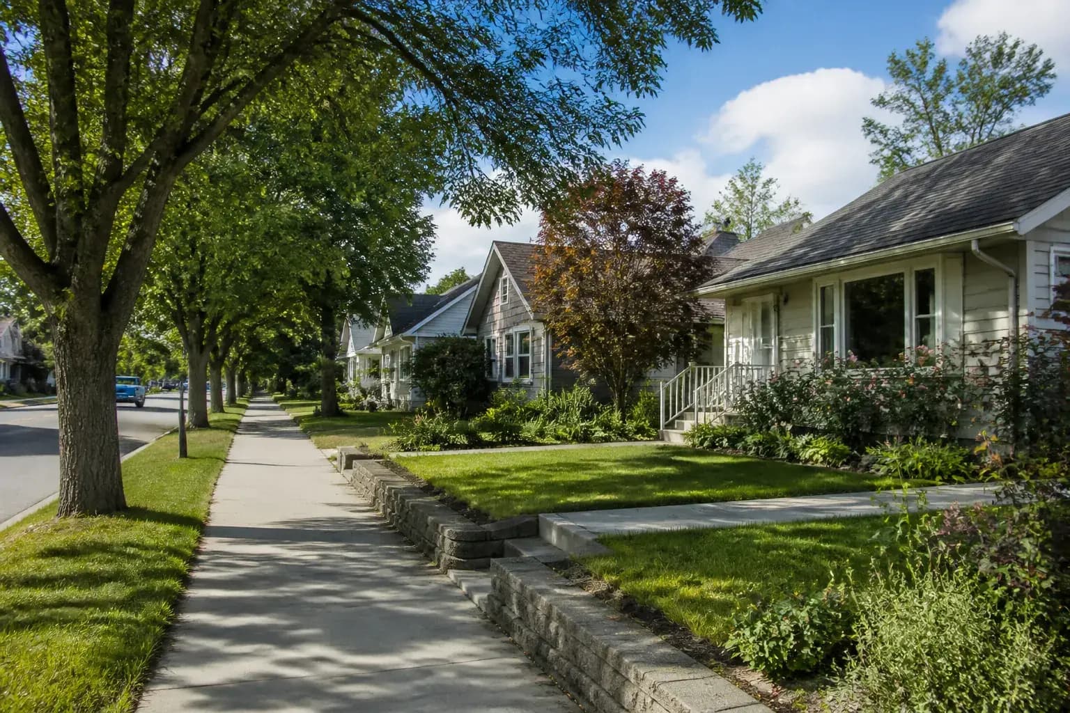 Residential Nampa street with mature trees