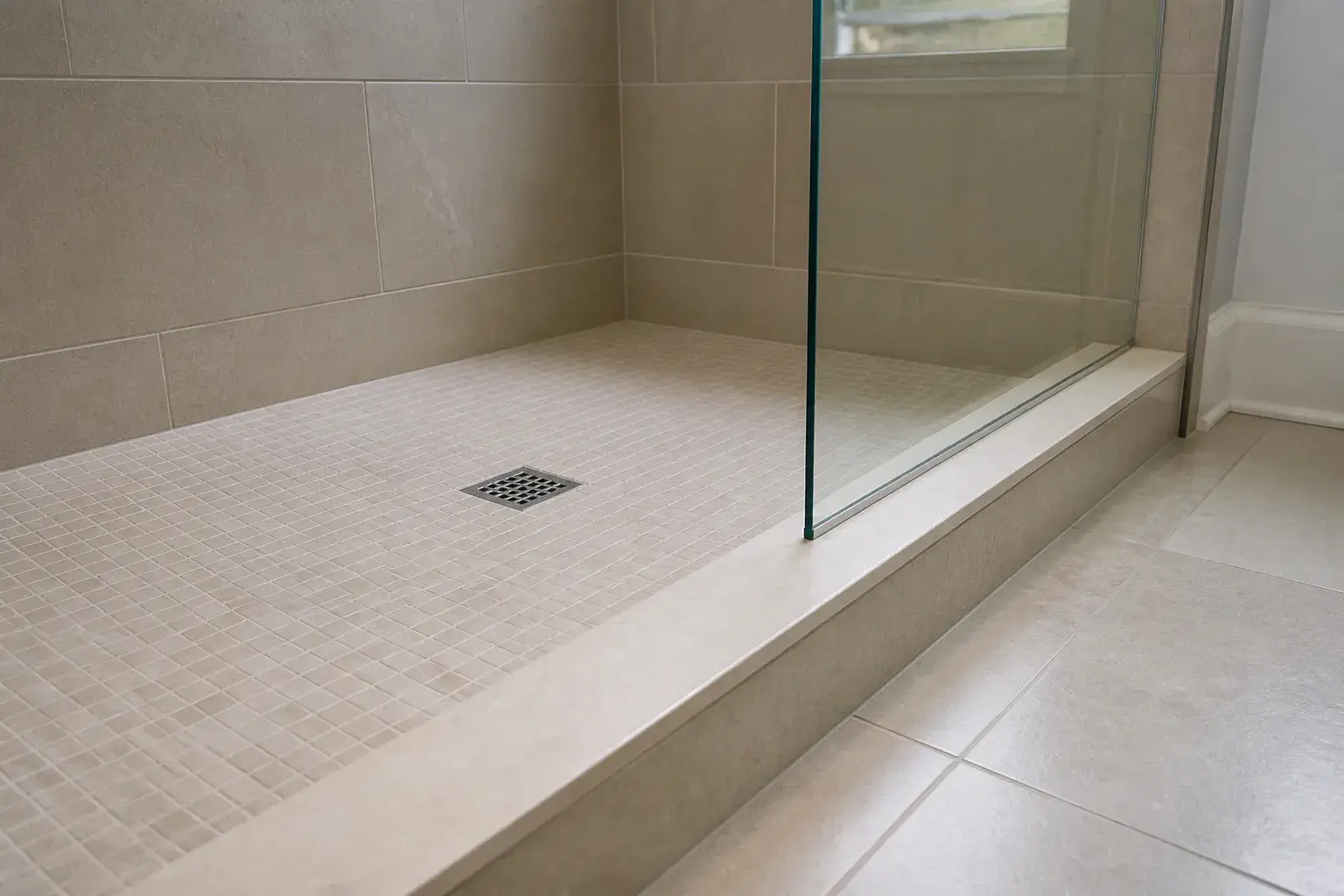 Clean shower drain area in a finished bathroom